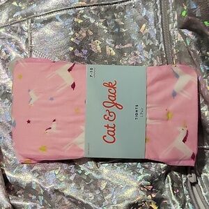 Cat & Jack Girls Pink Unicorn Footed Tights Size 7-10 NEW